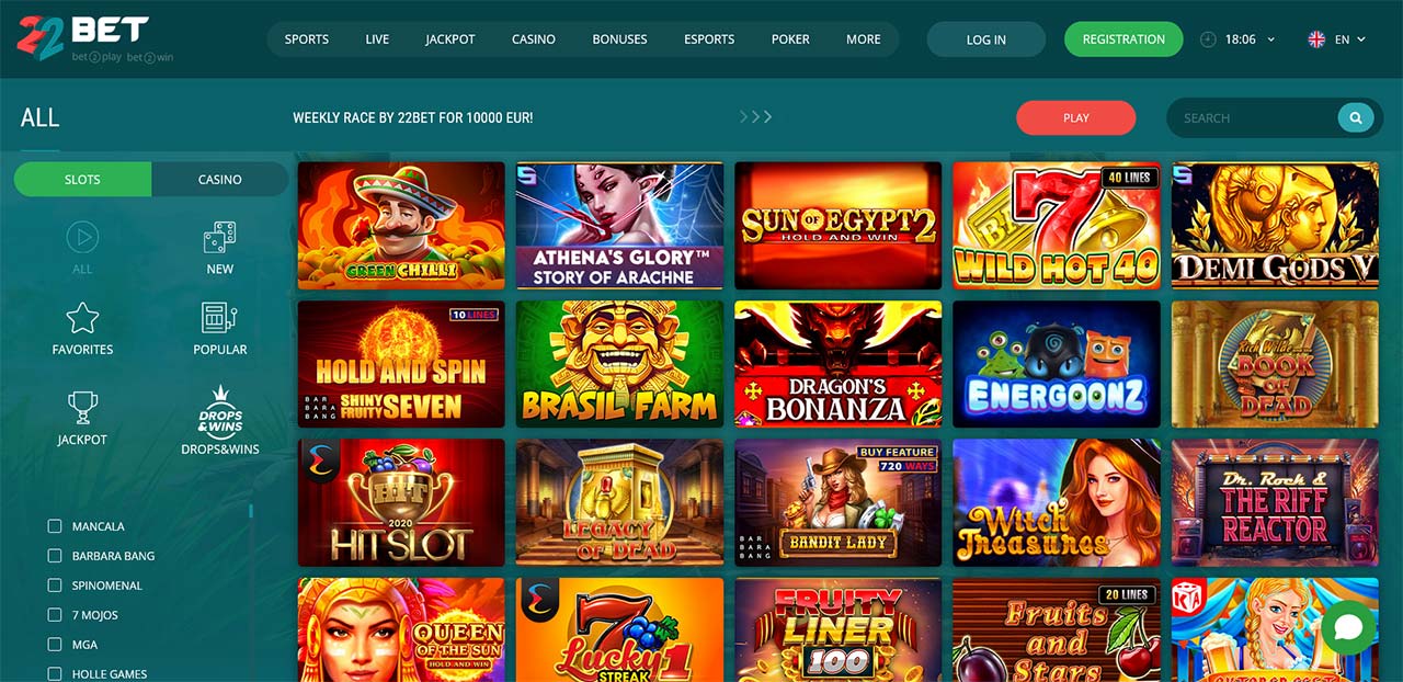 22Bet casino slots